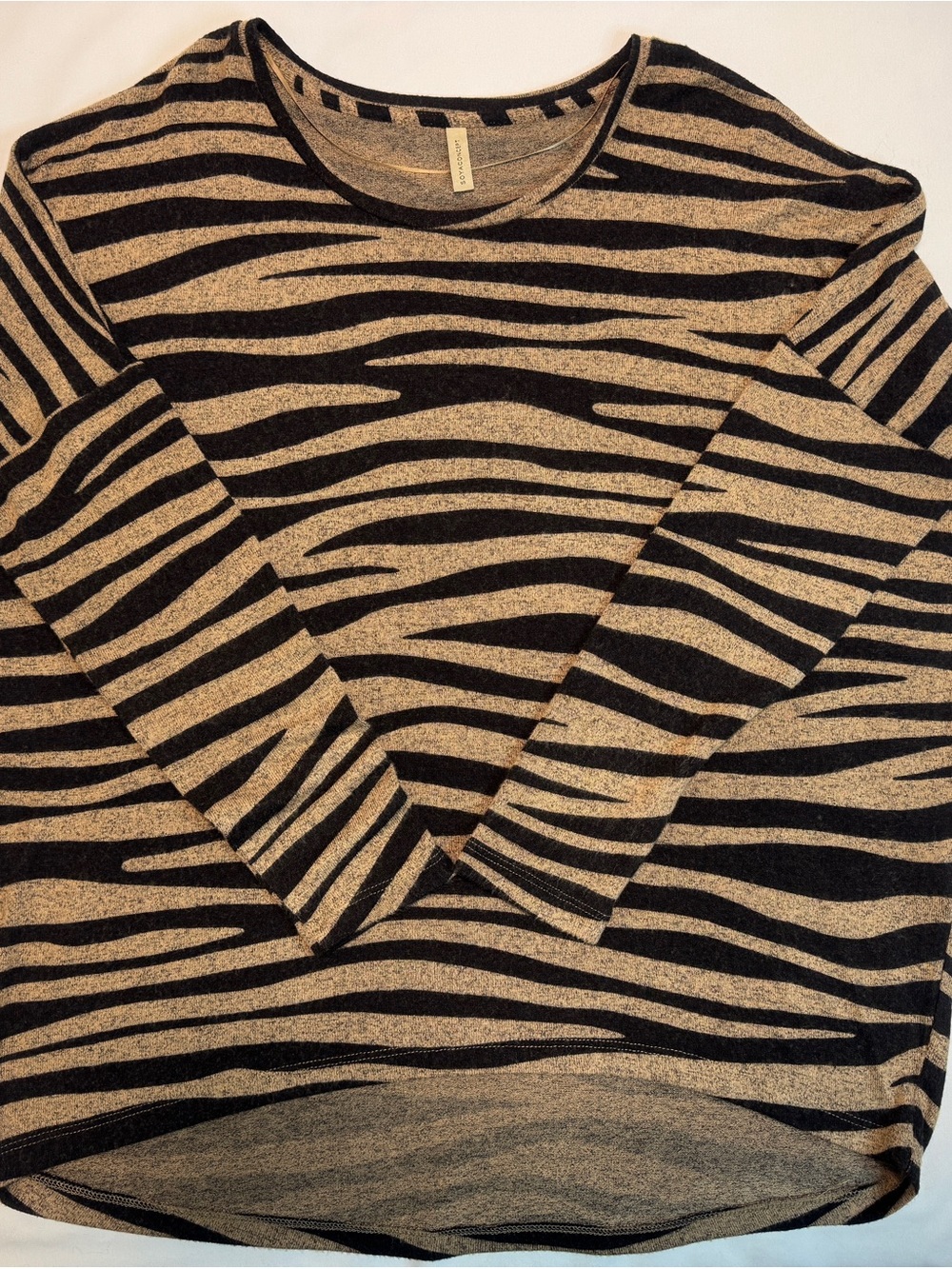 Women's Zebra-Print Crewneck Sweater - Black & Tan